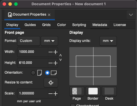 Inkscape Document Setup Dialogue