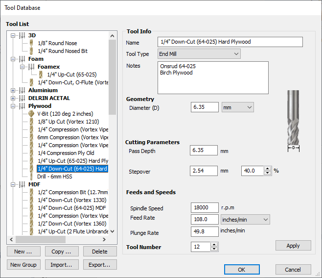 V-Carve Pro Tool Library, Main Screen